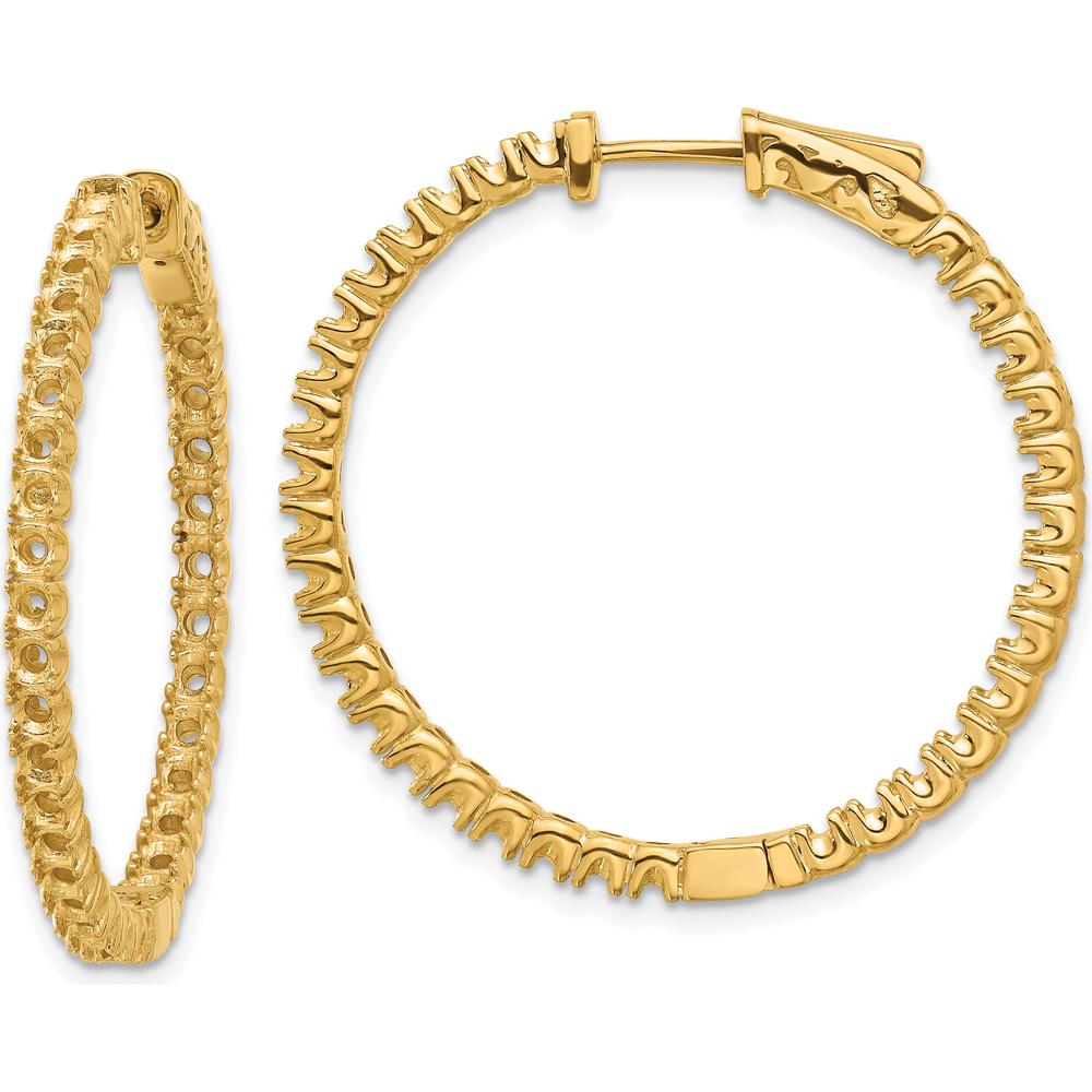14K Yellow Gold Round Hoop Earrings with Safety Clasp Mountings - Customizable Stone Settings (Pair) by Monteluci Fine Jewelry