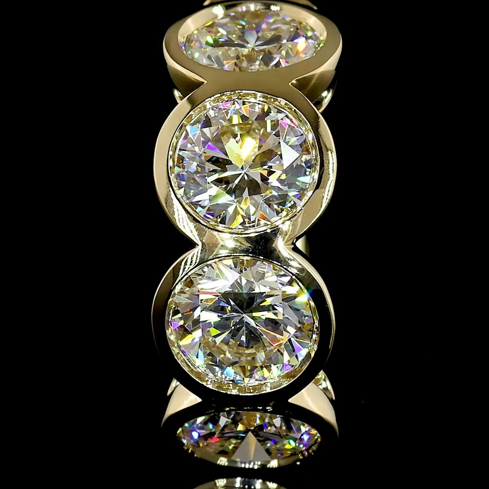 14K Yellow Gold Round Huggie Earrings with Bezel-Set Brilliant Cut Natural Diamonds - 3.43 Carat Total Diamond Weight, E-F Color & VS+ Clarity - Covaloro Fine Jewelry