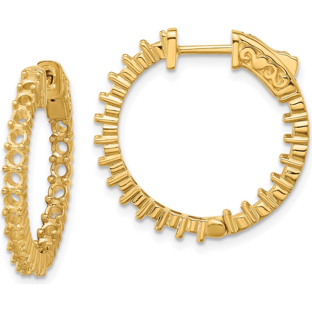 14K Yellow Gold Round In & Out Hoop Earrings - 40 Prong Set Round Stone Mountings by Monteluci Fine Jewelry