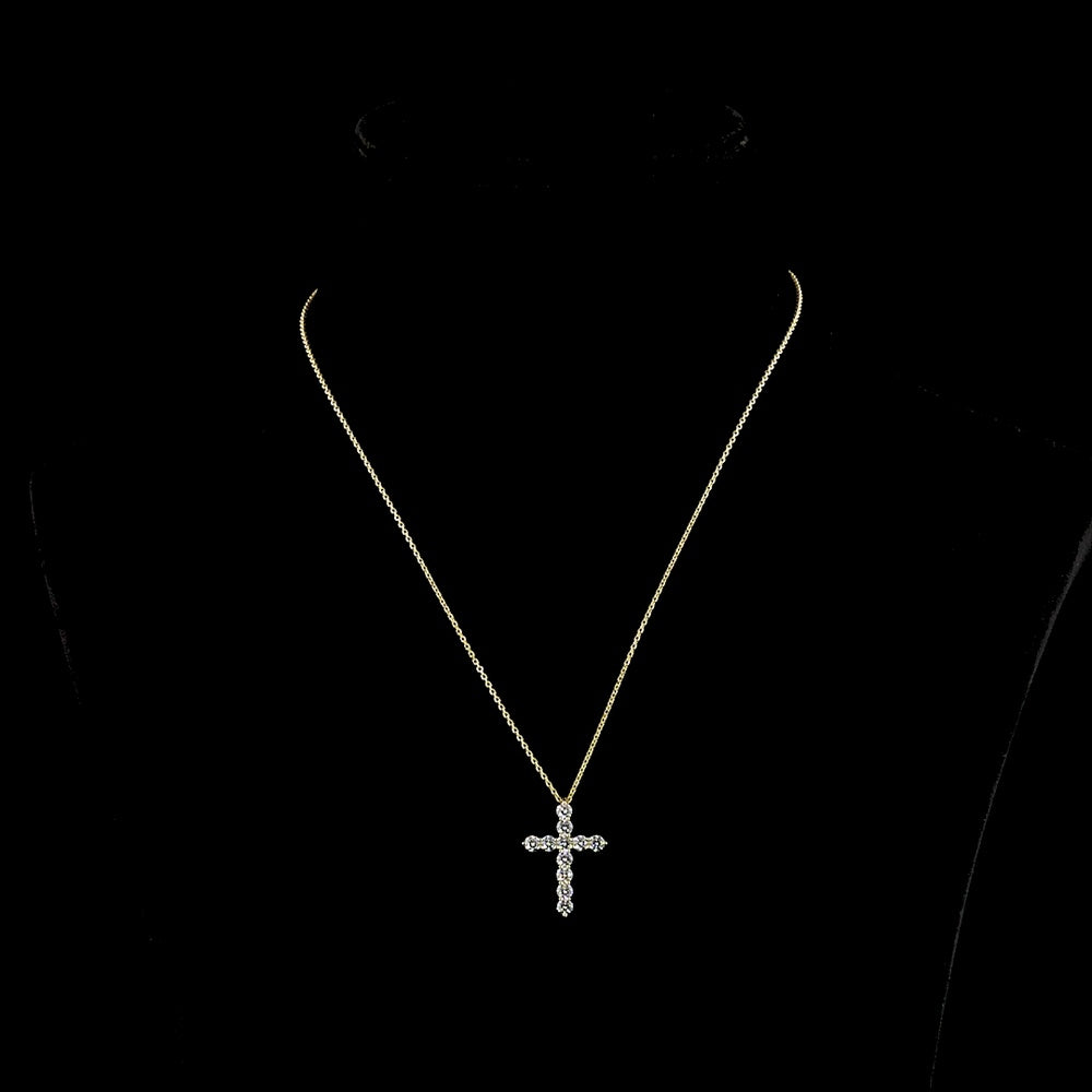 14K Yellow Gold Round Lab Diamond Cross Pendant with Prong Set Brilliant Cut Stones - 1.97 Carats Total Diamond Weight - Covaloro Fine Jewelry