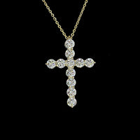 14K Yellow Gold Round Lab Diamond Cross Pendant with Prong Set Brilliant Cut Stones - 1.97 Carats Total Diamond Weight - Covaloro Fine Jewelry