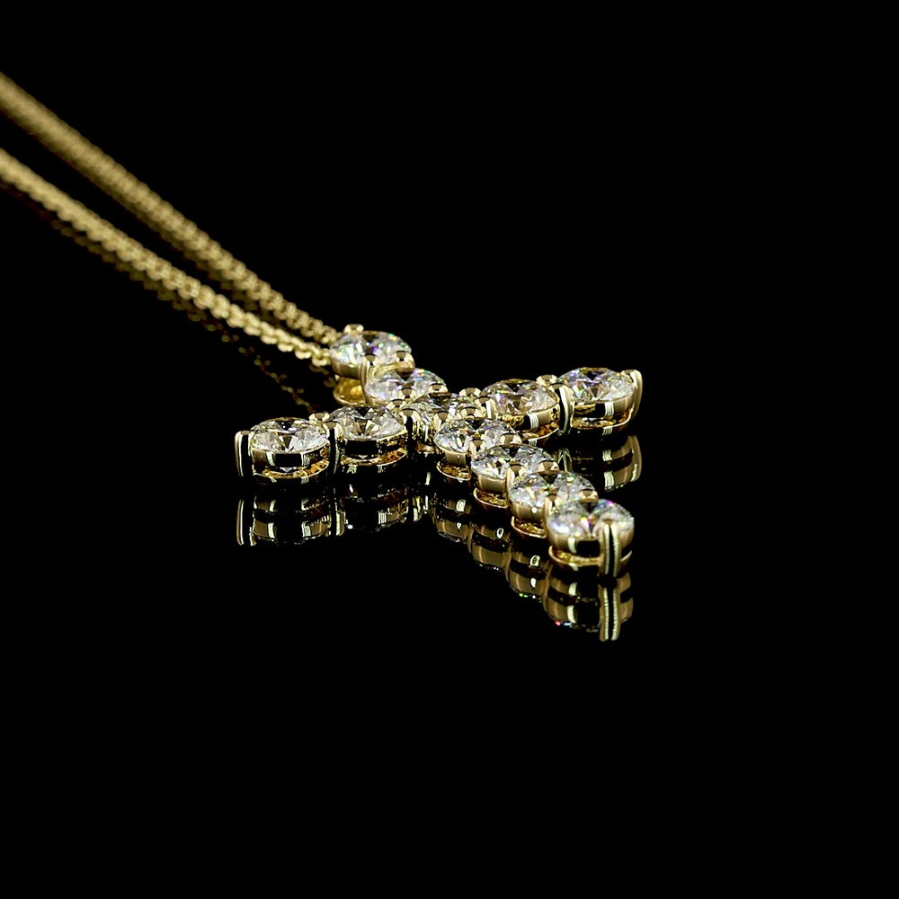 14K Yellow Gold Round Lab Diamond Cross Pendant with Prong Set Brilliant Cut Stones - 1.97 Carats Total Diamond Weight - Covaloro Fine Jewelry