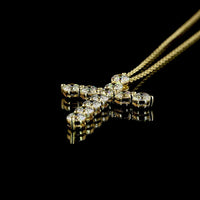 14K Yellow Gold Round Lab Diamond Cross Pendant with Prong Set Brilliant Cut Stones - 1.97 Carats Total Diamond Weight - Covaloro Fine Jewelry