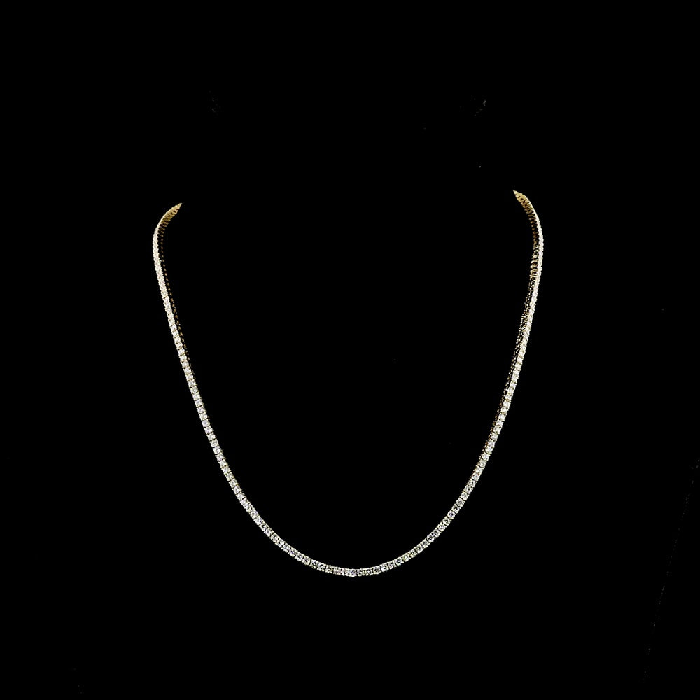 14K Yellow Gold Round Lab Diamond Tennis Necklace - 6.02 Carats Total Weight, 203 Brilliant Cut Stones E-F VS1 - Covaloro Fine Jewelry