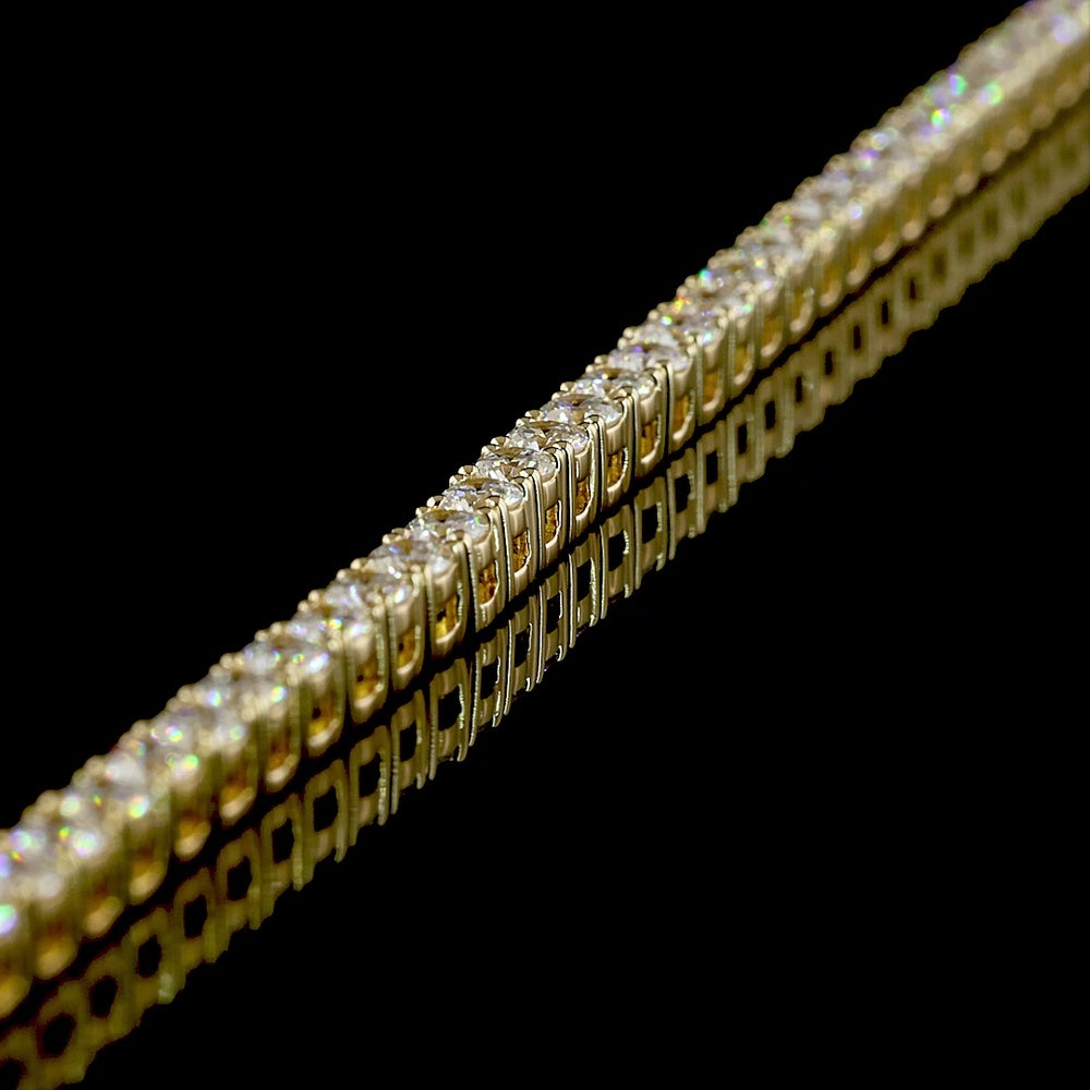 14K Yellow Gold Round Lab Diamond Tennis Necklace - 6.02 Carats Total Weight, 203 Brilliant Cut Stones E-F VS1 - Covaloro Fine Jewelry
