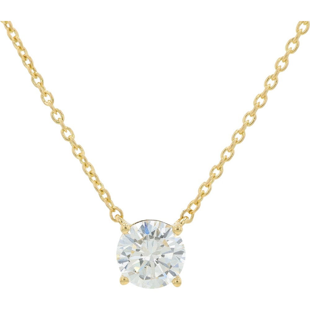 14K Yellow Gold Round Lab Grown Diamond Solitaire Pendant Necklace - 0.50 Carat Total Diamond Weight