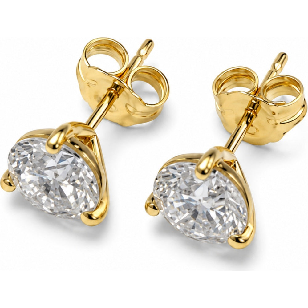 14K Yellow Gold Round Lab-Grown Diamond Stud Earrings with 3-Prong Settings - 3.00 Carat Total Diamond Weight by Auriventus