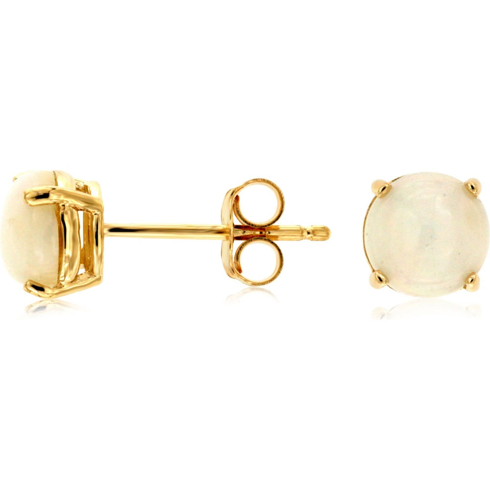 14K Yellow Gold Round Opal Stud Earrings with 4-Prong Basket Setting - 1.00 Carat Total Opal Weight - Royal Jewelry