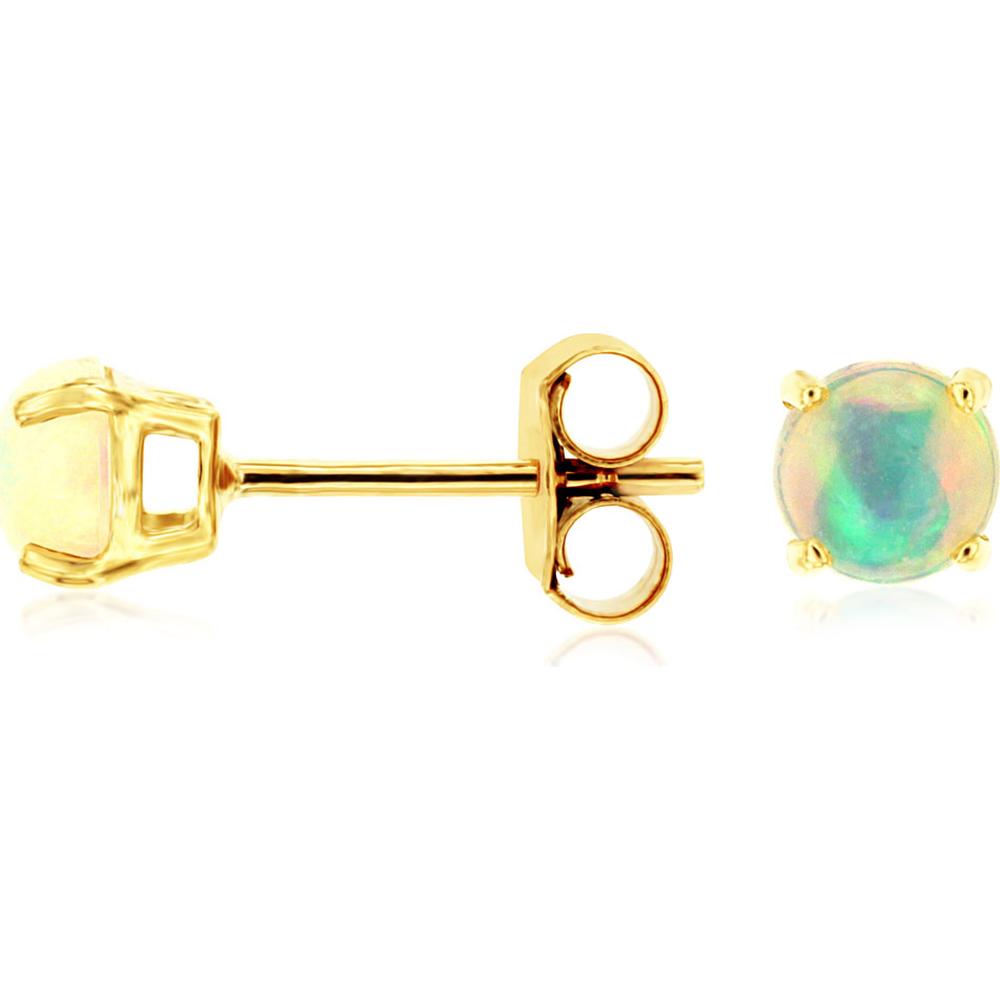14K Yellow Gold Round Opal Stud Earrings with Four-Prong Setting - 0.60 Carat Total Gem Weight - Royal Jewelry