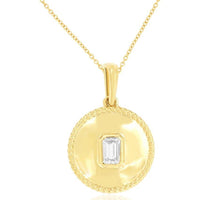 14K Yellow Gold Round Pendant Necklace with Bezel-Set Emerald Cut Diamond - 0.24 Carat Total Diamond Weight - Royal Jewelry
