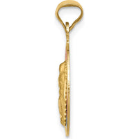 14K Yellow Gold Round Pendant with Rose and White Rhodium Diamond-Cut Solid Our Lady of Guadalupe Charm by Oro Pregiato
