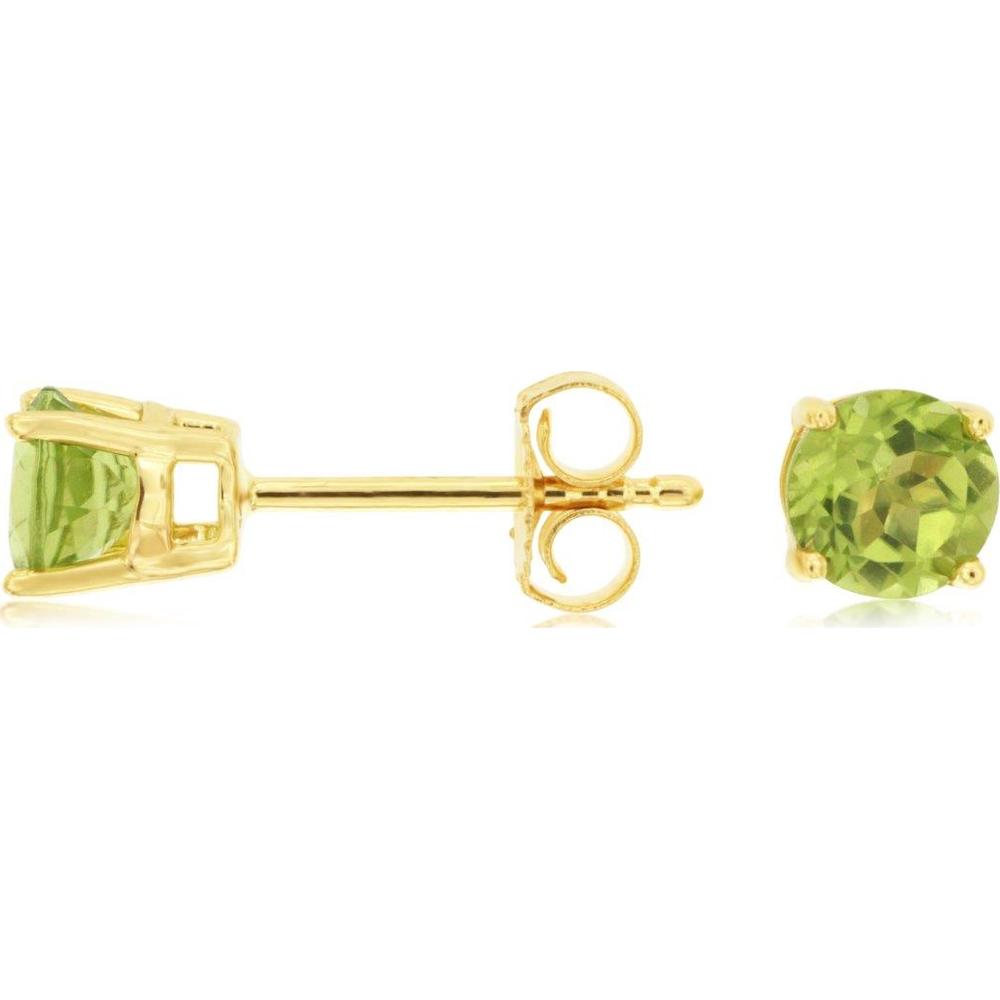 14K Yellow Gold Round Peridot Stud Earrings with 4-Prong Settings - 1.00 Carat Total Peridot Weight - Royal Jewelry
