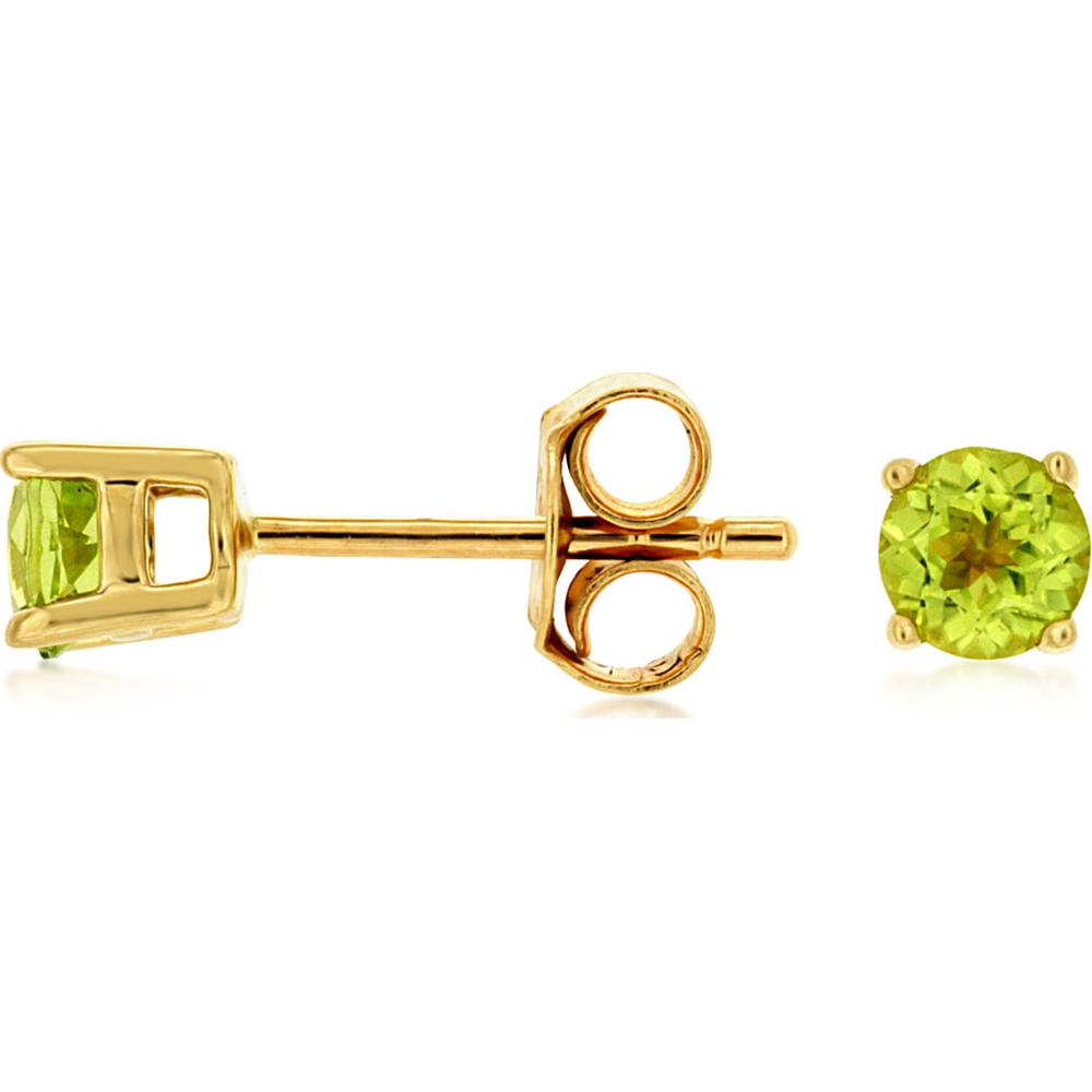 14K Yellow Gold Round Peridot Stud Earrings with Four-Prong Setting and Butterfly Backs - 1.10 Carat Total Weight - Royal Jewelry