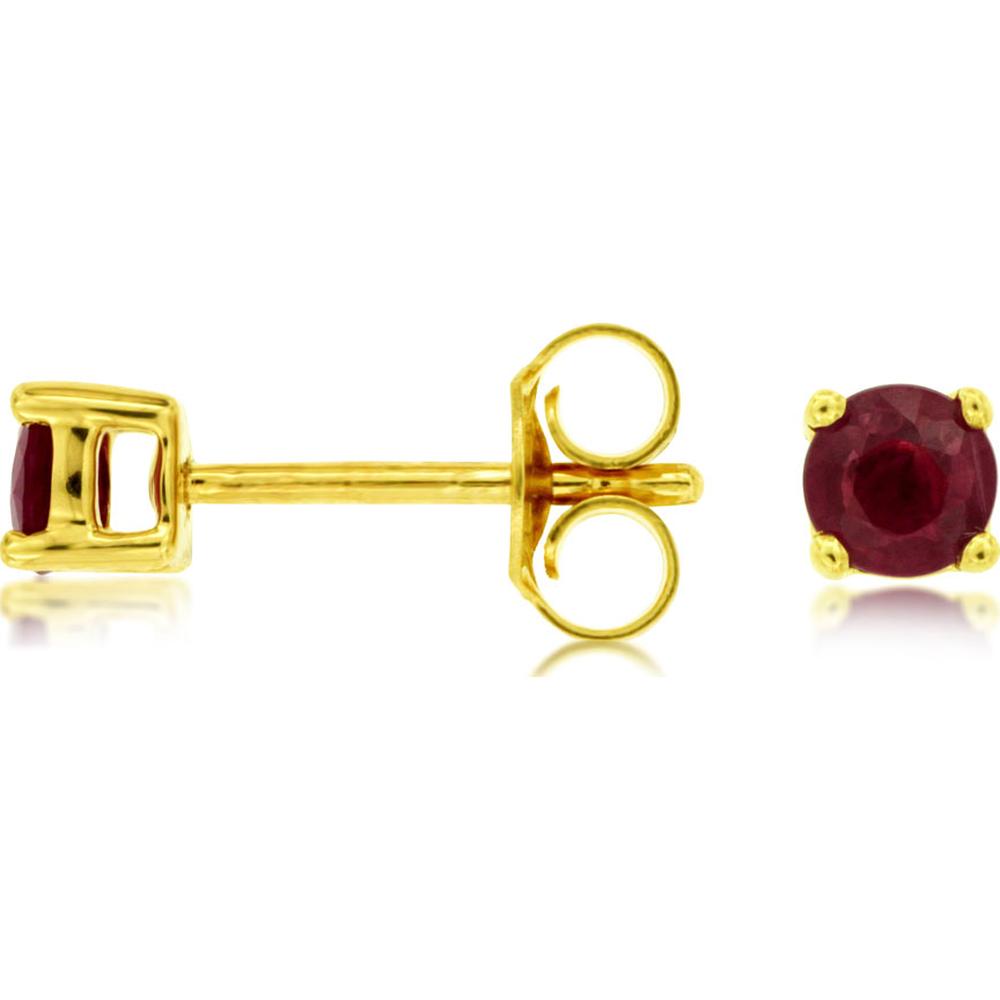 14K Yellow Gold Round Ruby Stud Earrings with 4-Prong Settings - 0.65 Carat Total Ruby Weight - Royal Jewelry
