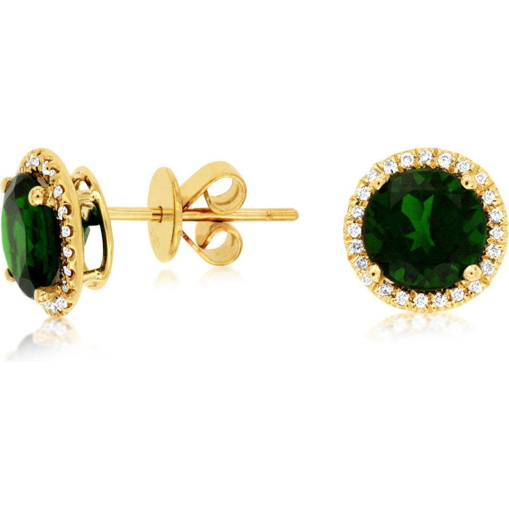 14K Yellow Gold Round Russalite and Diamond Halo Stud Earrings - 2.90 Carat Total Russalite Weight and 0.15 Carat Total Diamond Weight - Royal Jewelry