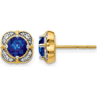 14K Yellow Gold Round Sapphire and Diamond Fancy Earrings - 1.0 Carats Total Gem Weight by Monteluci Fine Jewelry