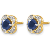 14K Yellow Gold Round Sapphire and Diamond Fancy Earrings - 1.0 Carats Total Gem Weight by Monteluci Fine Jewelry
