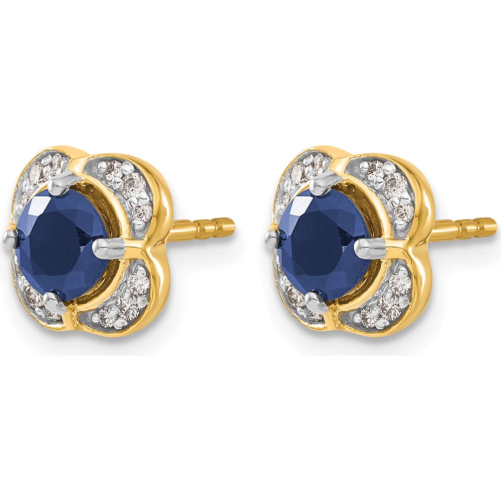 14K Yellow Gold Round Sapphire and Diamond Fancy Earrings - 1.0 Carats Total Gem Weight by Monteluci Fine Jewelry