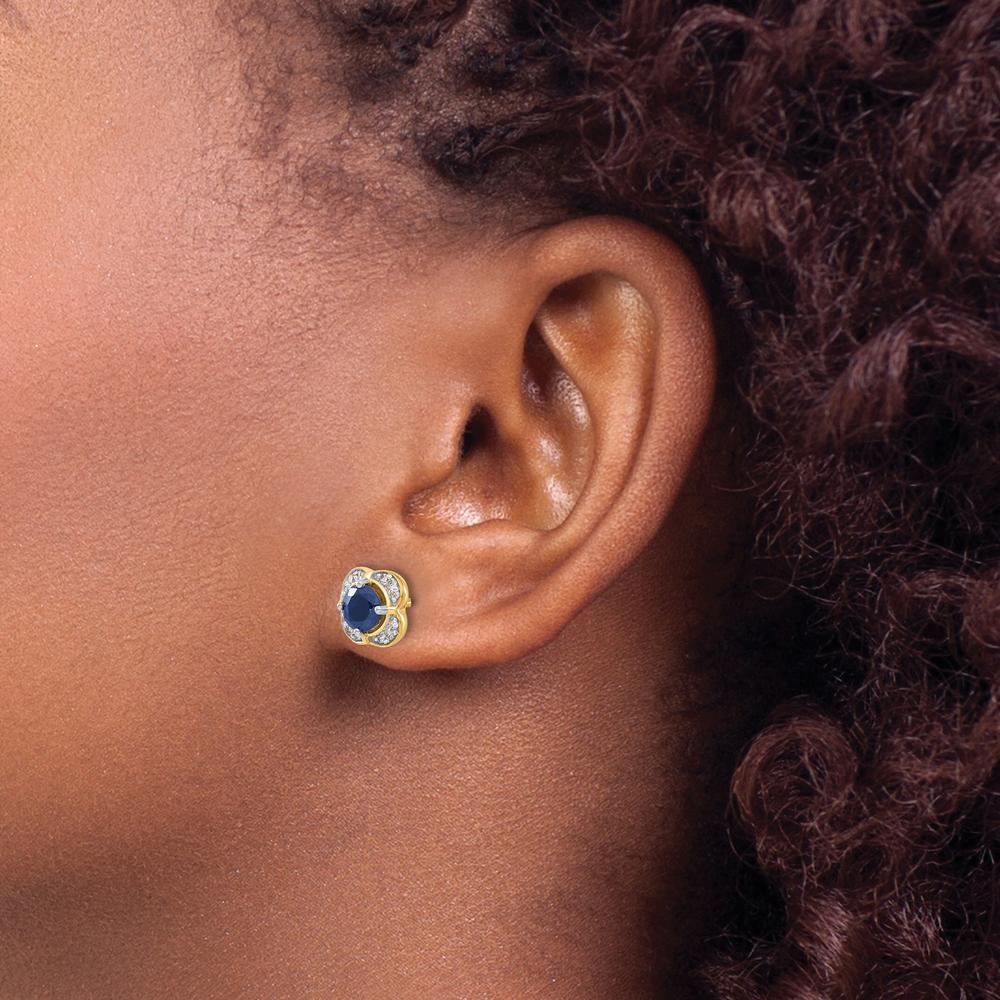 14K Yellow Gold Round Sapphire and Diamond Fancy Earrings - 1.0 Carats Total Gem Weight by Monteluci Fine Jewelry