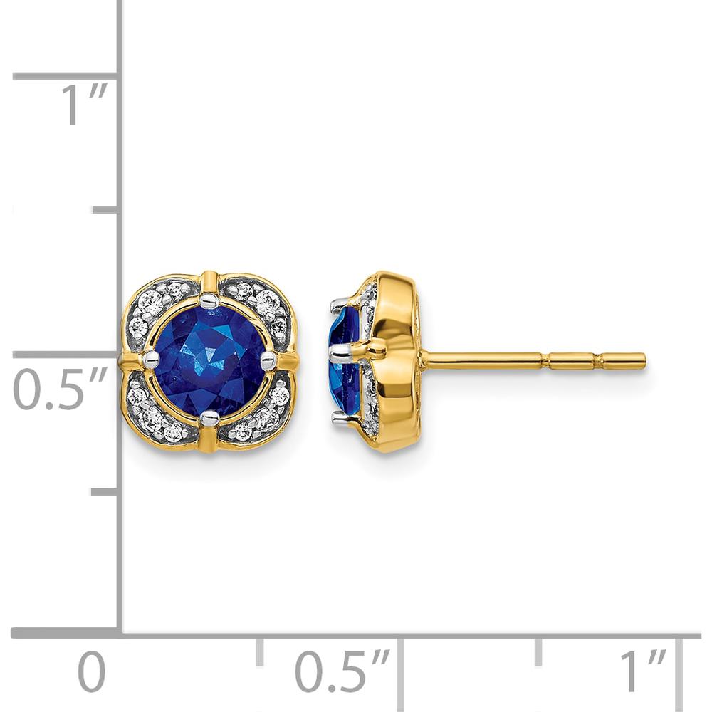 14K Yellow Gold Round Sapphire and Diamond Fancy Earrings - 1.0 Carats Total Gem Weight by Monteluci Fine Jewelry