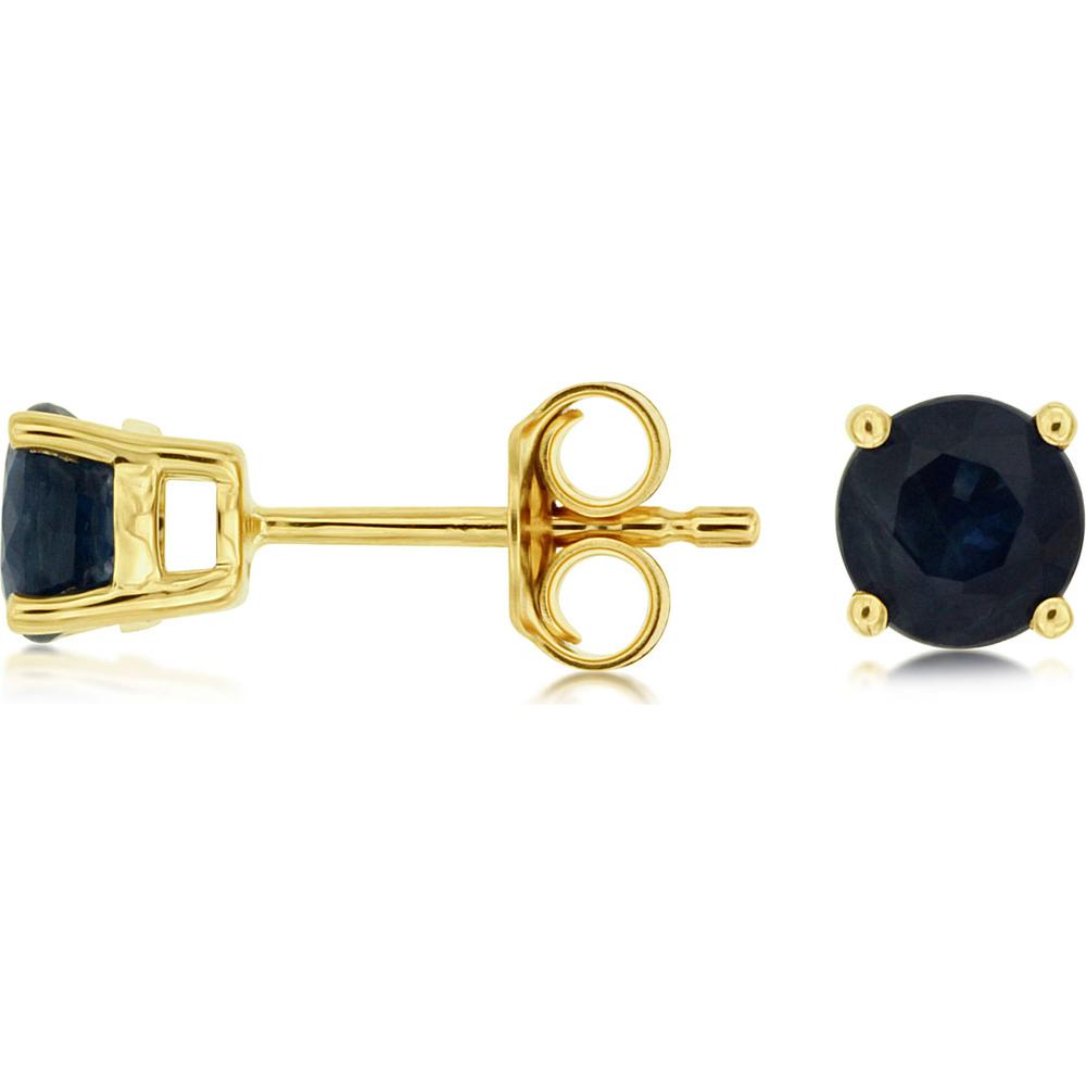 14K Yellow Gold Round Sapphire Stud Earrings with Four-Prong Setting and Butterfly Backs - 1.10 Carat Total Weight - Royal Jewelry