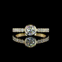 14K Yellow Gold Round Solitaire Diamond Ring with Bezel Center and Prong Set Diamond Shank - 0.85 Carat Total Weight Lab Diamonds (F VS1) - Covaloro Fine Jewelry