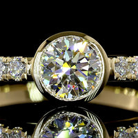 14K Yellow Gold Round Solitaire Diamond Ring with Bezel Center and Prong Set Diamond Shank - 0.85 Carat Total Weight Lab Diamonds (F VS1) - Covaloro Fine Jewelry