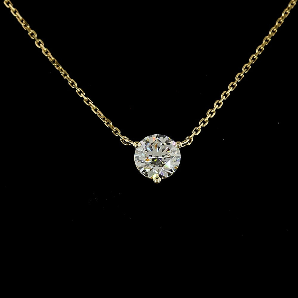 14K Yellow Gold Round Solitaire Pendant with 0.82 Carat Lab-Grown Diamond - E-F Color, VS Clarity, Prong Set - Covaloro Fine Jewelry