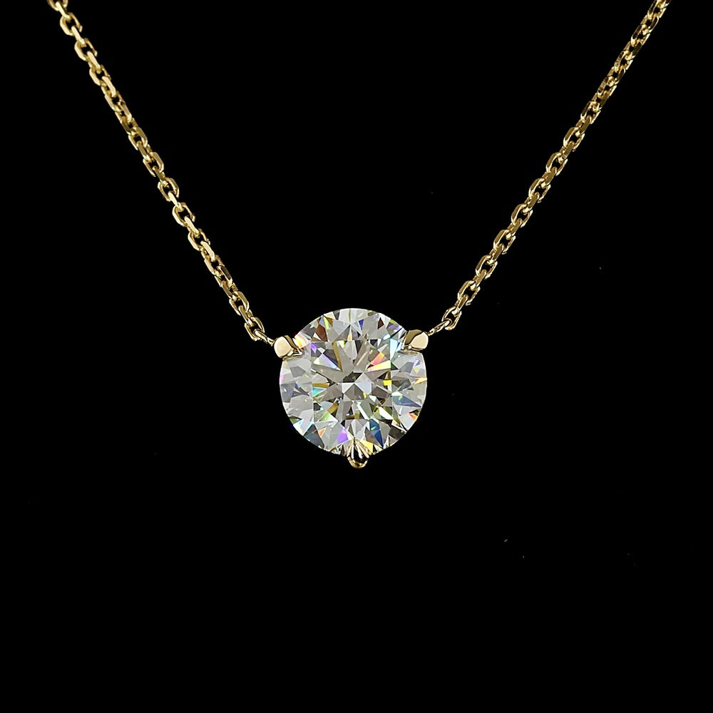 14K Yellow Gold Round Solitaire Pendant with 1.50 Carat Lab Grown E-F VS1 Brilliant Cut Diamond - GIA Certified - Covaloro Fine Jewelry