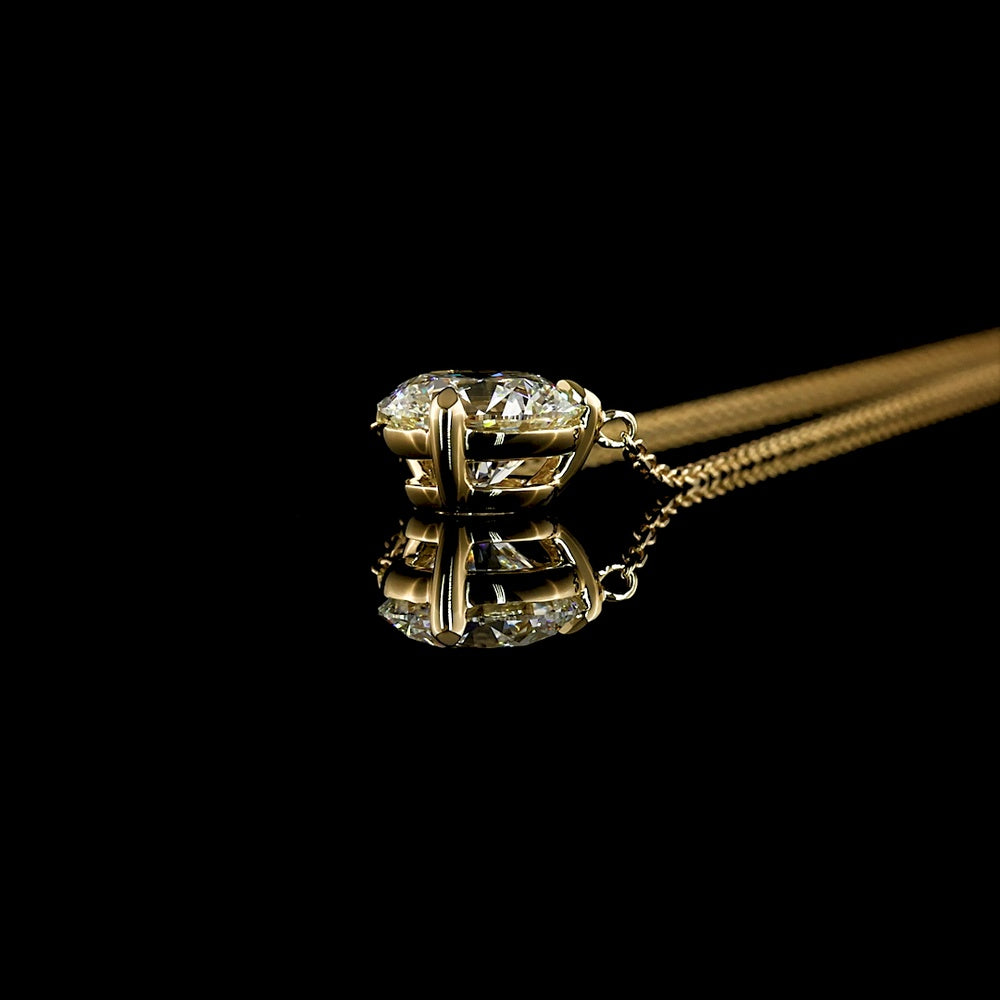 14K Yellow Gold Round Solitaire Pendant with 1.50 Carat Lab Grown E-F VS1 Brilliant Cut Diamond - GIA Certified - Covaloro Fine Jewelry