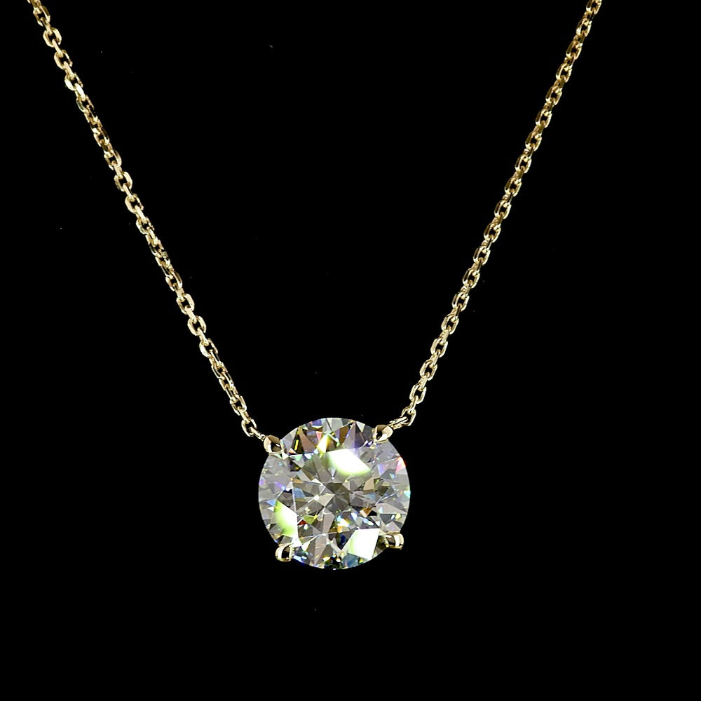 14K Yellow Gold Round Solitaire Pendant with 3.03 Carat Lab-Grown Diamond - E-F Color, VS1 Clarity - Covaloro Fine Jewelry