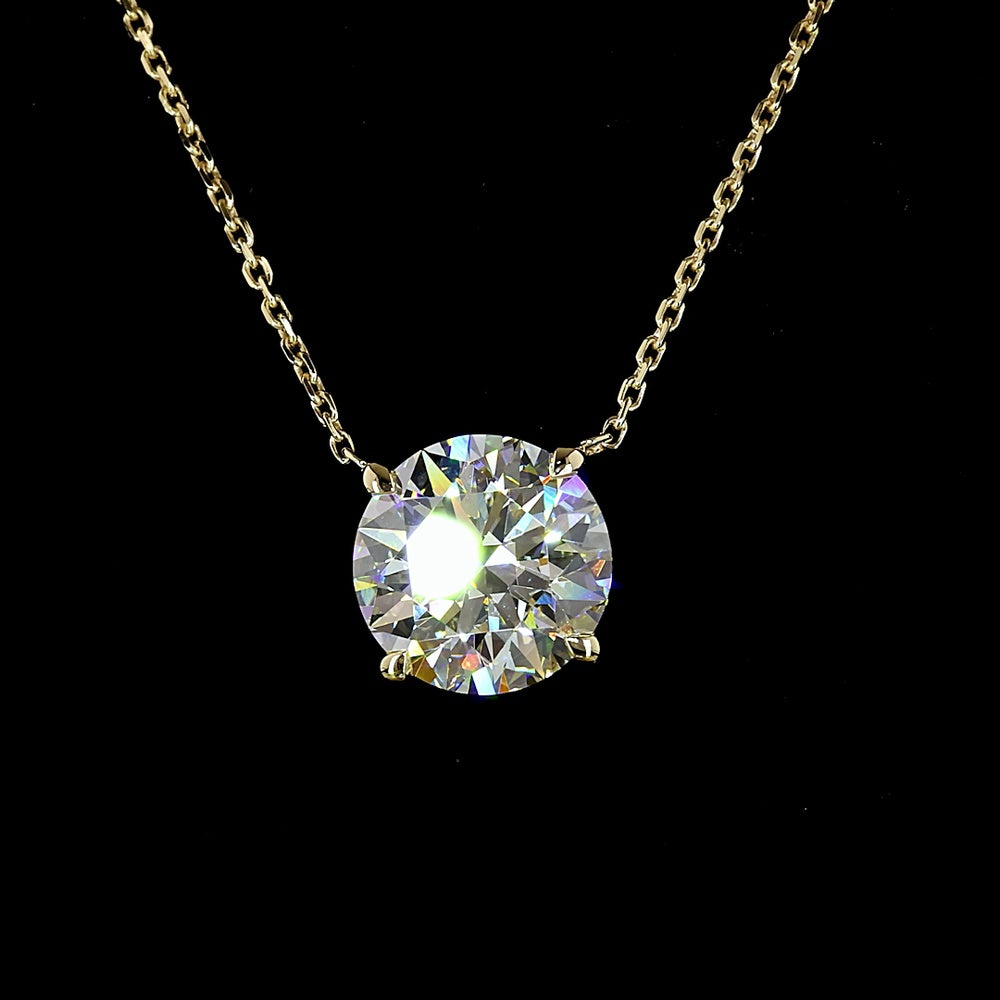 14K Yellow Gold Round Solitaire Pendant with 3.03 Carat Lab-Grown Diamond - E-F Color, VS1 Clarity - Covaloro Fine Jewelry