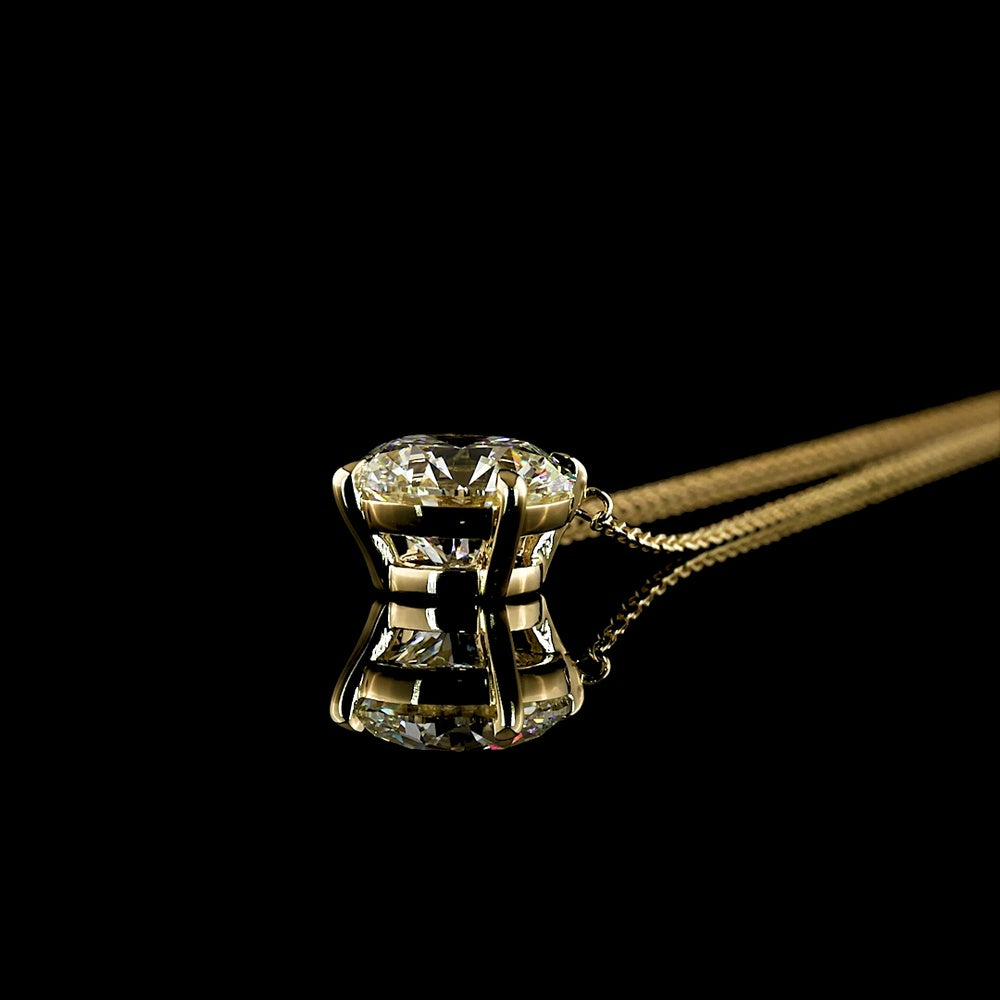 14K Yellow Gold Round Solitaire Pendant with 3.03 Carat Lab-Grown Diamond - E-F Color, VS1 Clarity - Covaloro Fine Jewelry