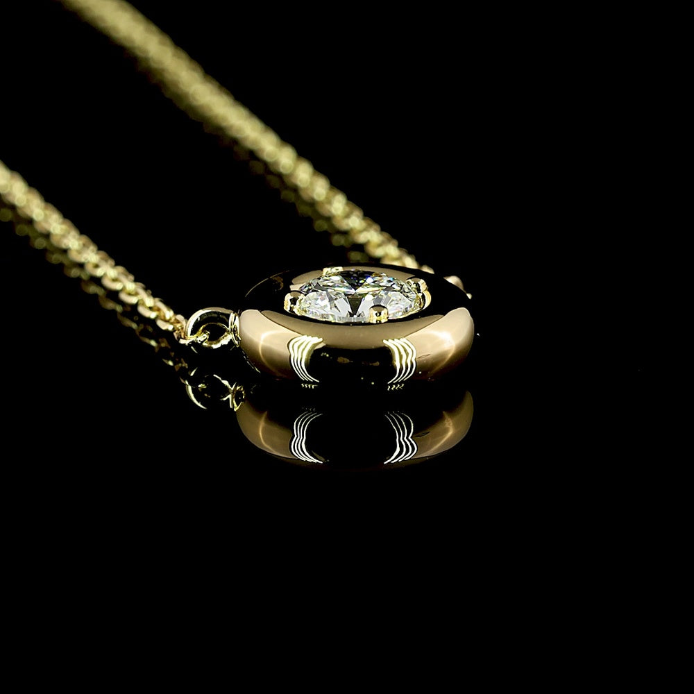 14K Yellow Gold Round Solitaire Pendant with Bezel-Prong Set Lab Diamond - 0.26 Carat Total Weight, E-F Color VS1 Clarity - Covaloro Fine Jewelry