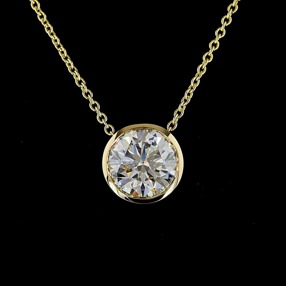14K Yellow Gold Round Solitaire Pendant with Bezel Set Lab Diamond - 8.03 Carat Total Diamond Weight - Covaloro Fine Jewelry