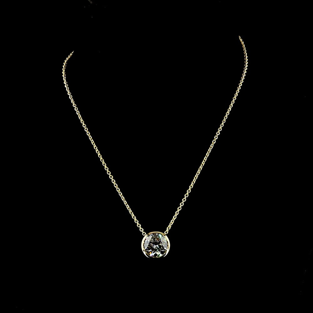 14K Yellow Gold Round Solitaire Pendant with Bezel Set Lab Diamond - 8.03 Carat Total Diamond Weight - Covaloro Fine Jewelry