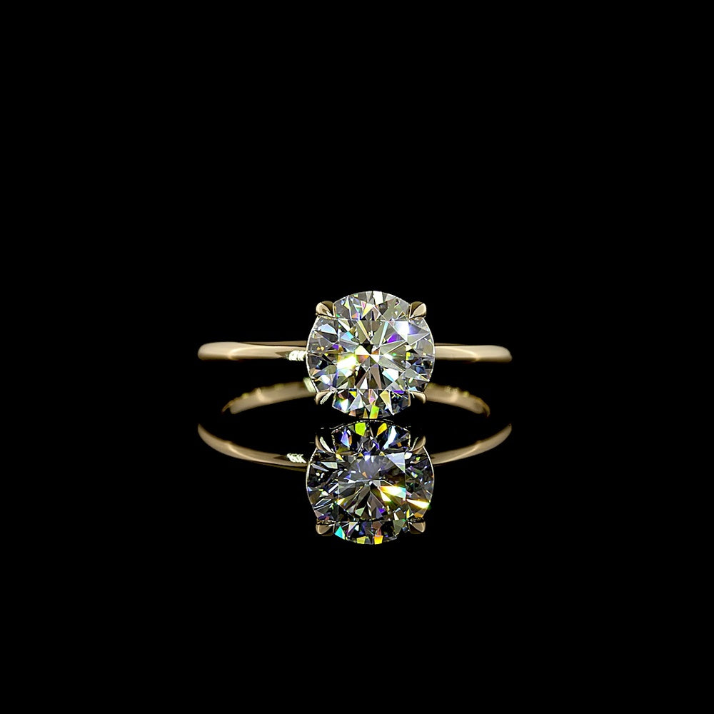 14K Yellow Gold Round Solitaire Ring with 1.75 Carat Lab-Grown D VVS2 Brilliant Cut Diamond - IGI Certified - Covaloro Fine Jewelry