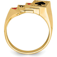 14K Yellow Gold Royal Flush Poker Ring with Red and Black Enamel Detailing by IBGoodman