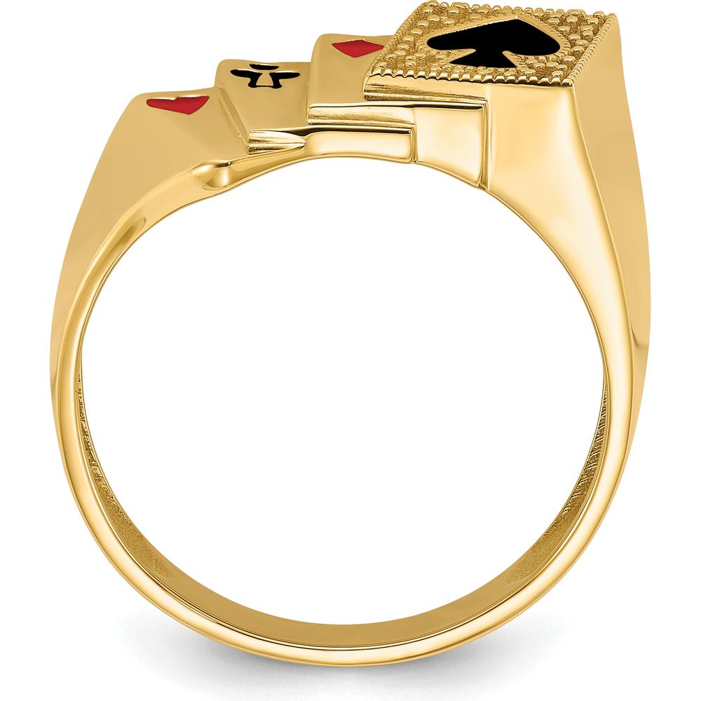 14K Yellow Gold Royal Flush Poker Ring with Red and Black Enamel Detailing by IBGoodman