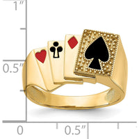14K Yellow Gold Royal Flush Poker Ring with Red and Black Enamel Detailing by IBGoodman