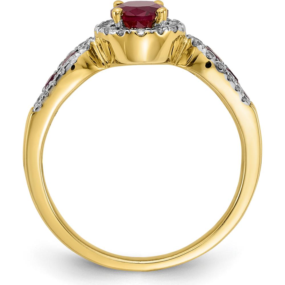 14K Yellow Gold Ruby and Diamond 3-Stone Ring with Oval and Round Rubies - 1.13 Carat Total Ruby Weight, 0.09 Carat Total Diamond Weight by 0
