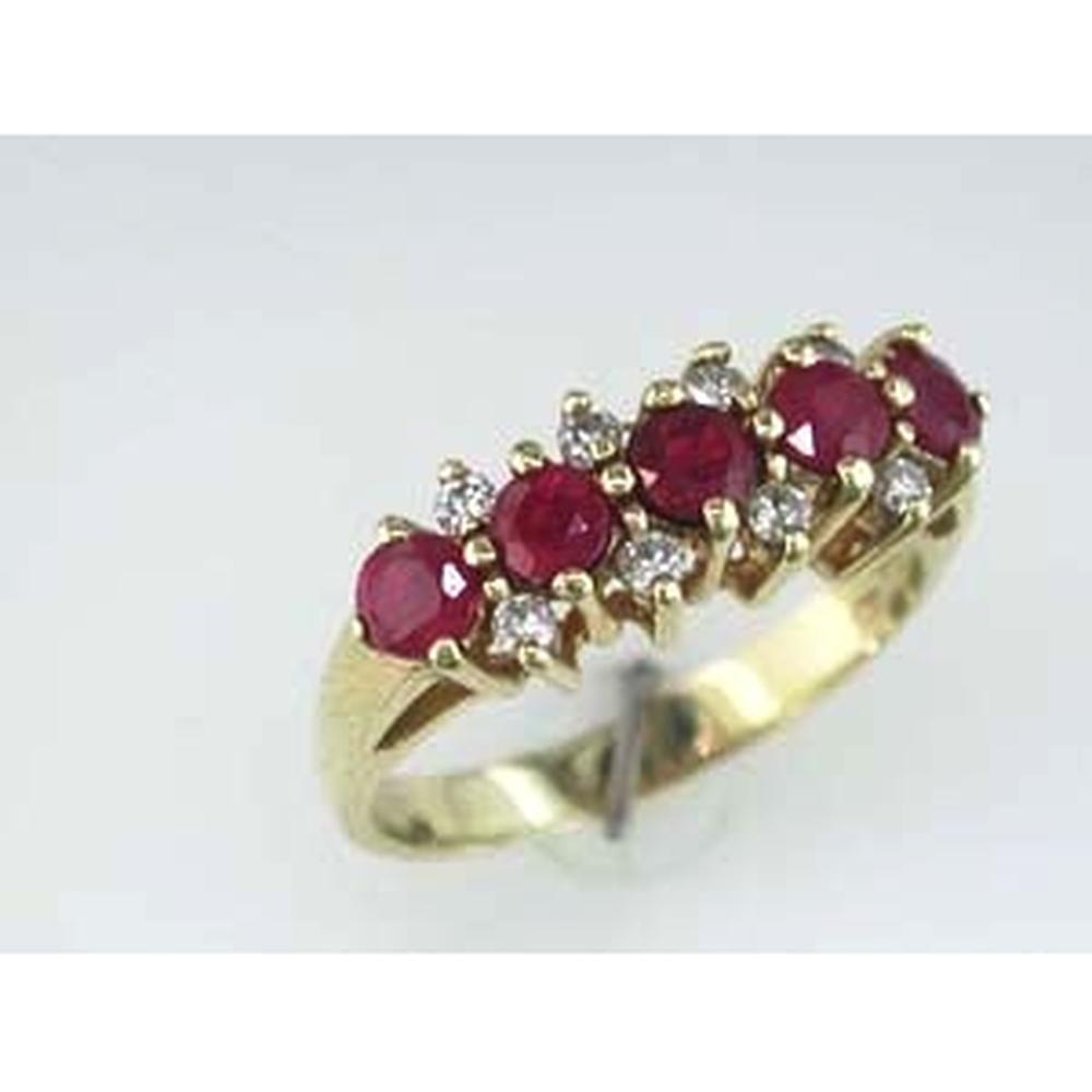 14K Yellow Gold Ruby & Diamond Band Ring with Round Rubies and Diamonds - 1.00 Carats Total Ruby Weight