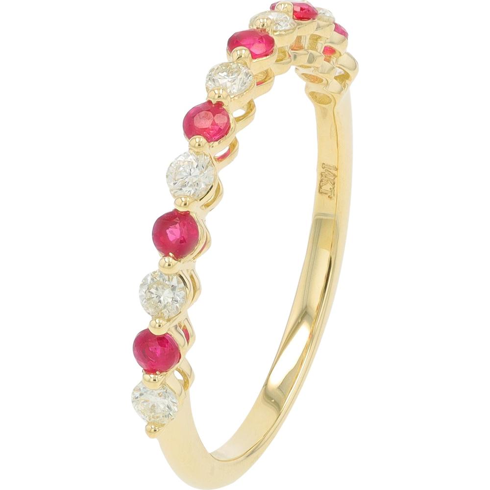 14K Yellow Gold Ruby and Diamond Band with Milgrain Detail - 0.50 Carat Total Gemstone Weight