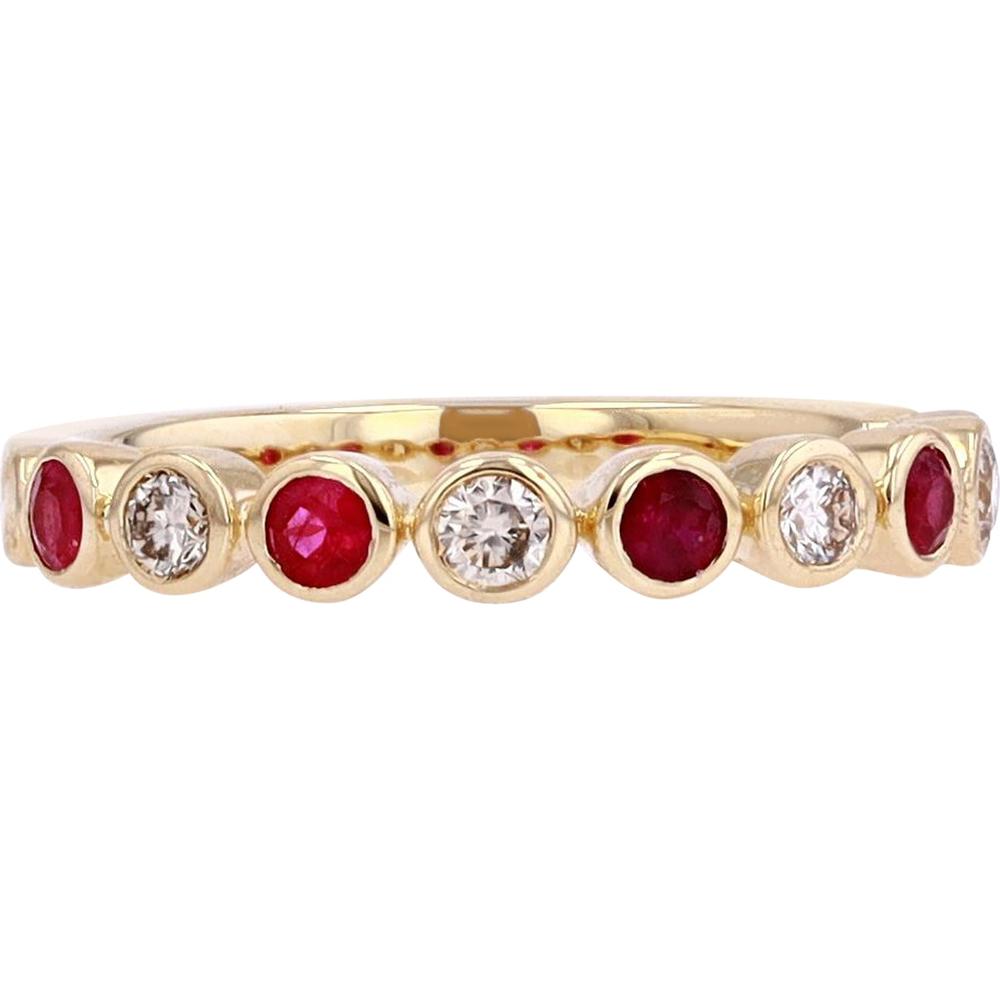 14K Yellow Gold Ruby & Diamond Bezel Set Band Ring - 0.25 Carat Total Diamond Weight