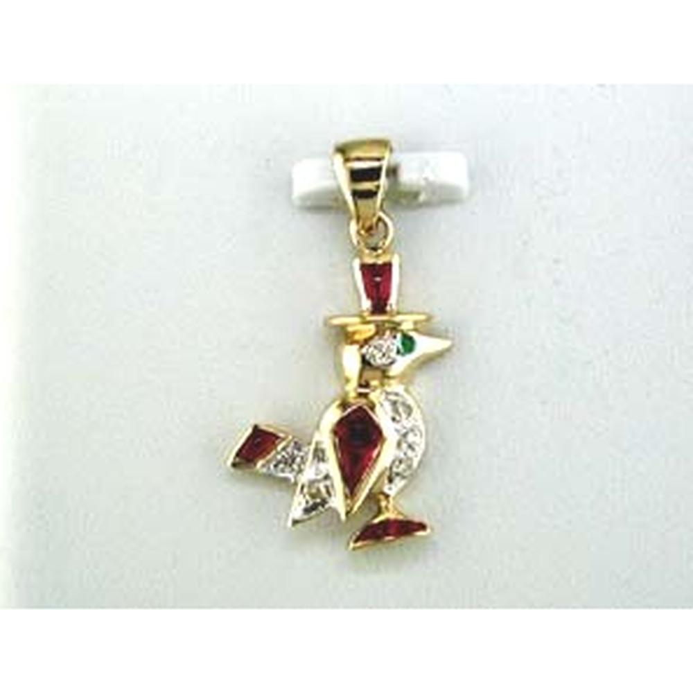 14K Yellow Gold Ruby & Diamond Bird Pendant with Emerald Eye – 0.20 Carat Oval Ruby and 0.07 Carat Round Diamonds - Royal Jewelry