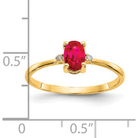 14K Yellow Gold Ruby & Diamond Birthstone Ring - 0.63 Carat Ruby, 0.008 Carat Diamond by Oro Pregiato