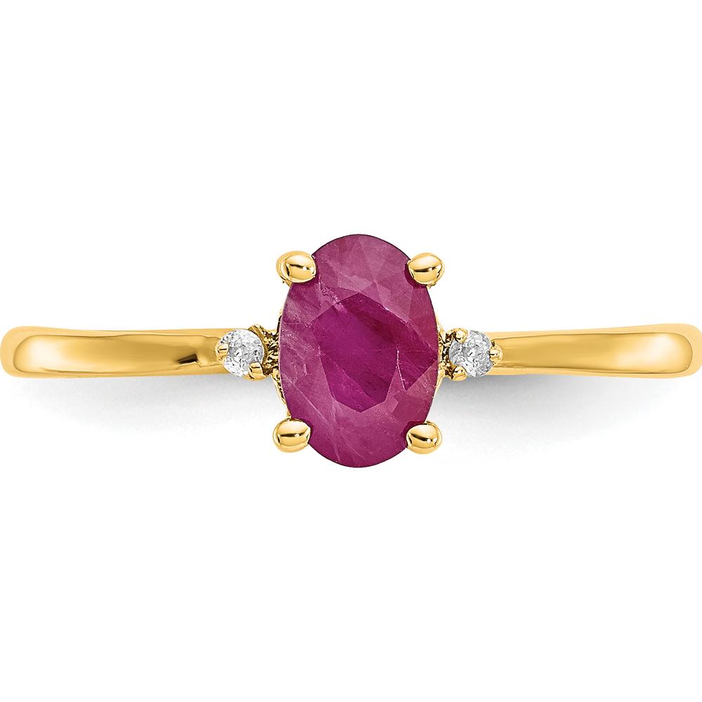 14K Yellow Gold Ruby & Diamond Birthstone Ring - 0.63 Carat Ruby, 0.008 Carat Diamond by Oro Pregiato