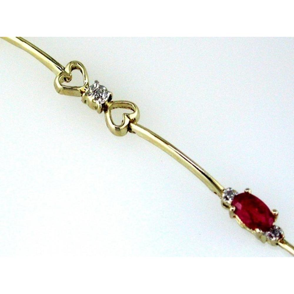 14K Yellow Gold Ruby & Diamond Bracelet with Oval Ruby - 1.06 Carats Total Gem Weight