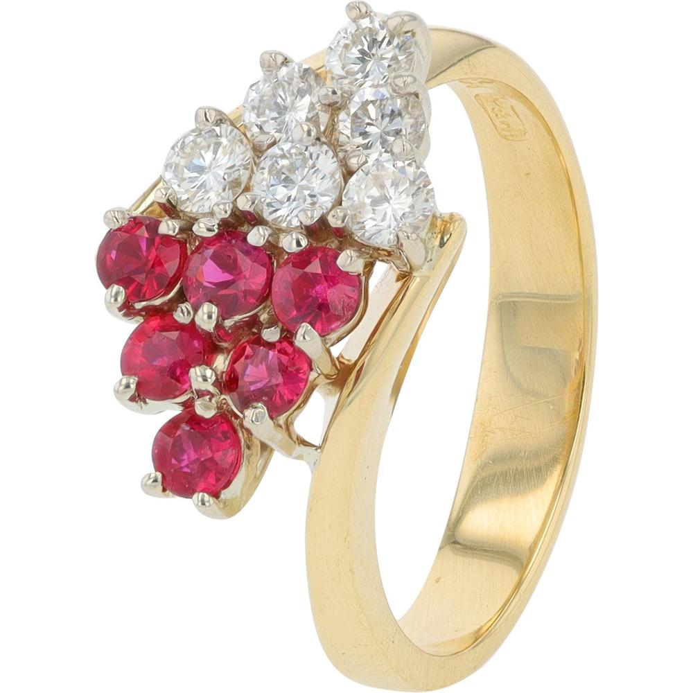 14K Yellow Gold Ruby and Diamond Bypass Ring with 0.70 Carats Ruby and 0.50 Carats Diamond Total Weight