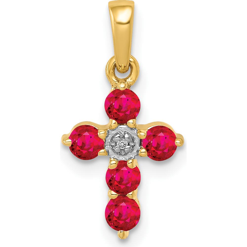 14K Yellow Gold Ruby and Diamond Cross Pendant - 0.30 Carat Ruby and 0.003 Carat Diamond by Lumare Gioia